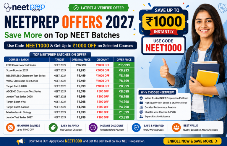 NeetPrep Offers 2027 – Latest Deals, Discounts & NEET1000 Coupon Code
