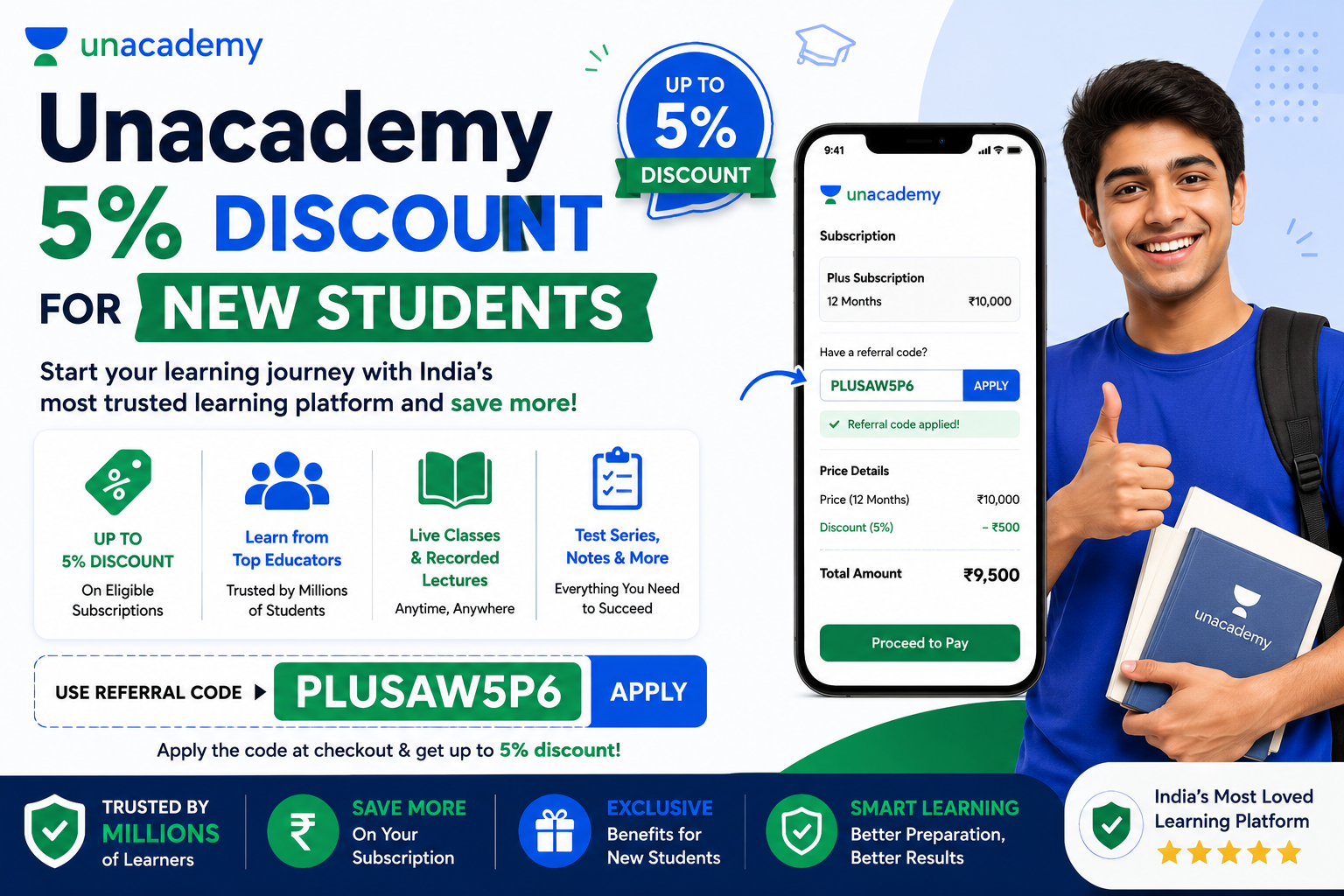Unacademy 5% Discount for New Students – Save More with Referral Code PLUSAW5P6