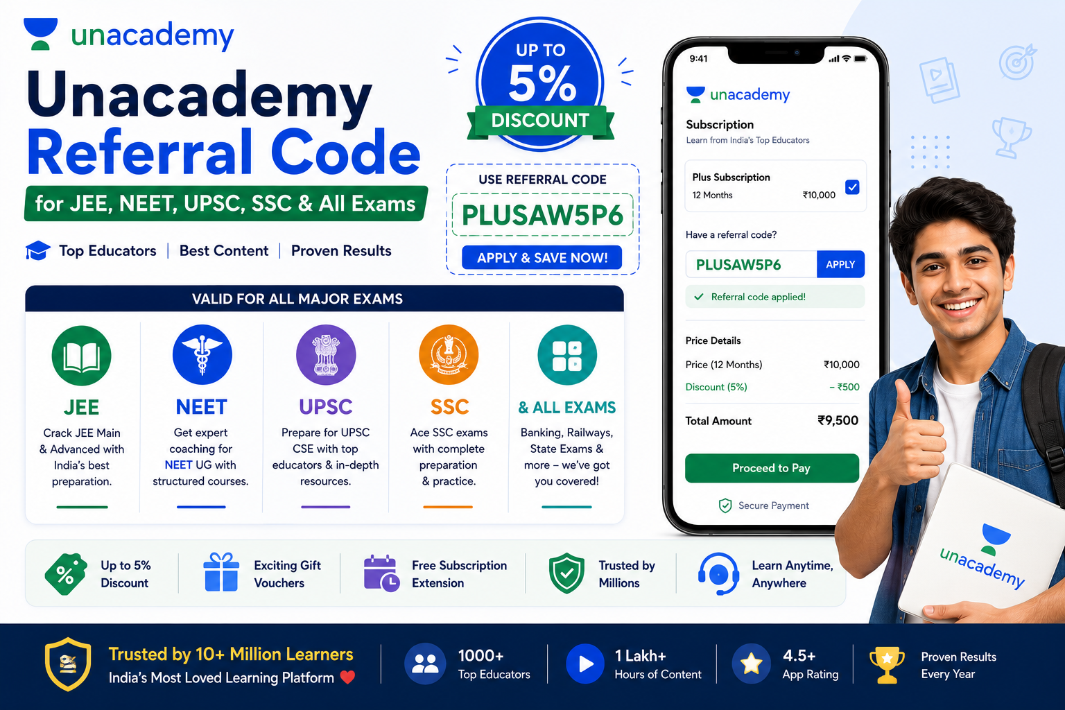 Unacademy Referral Code for JEE, NEET, UPSC, SSC & All Exams