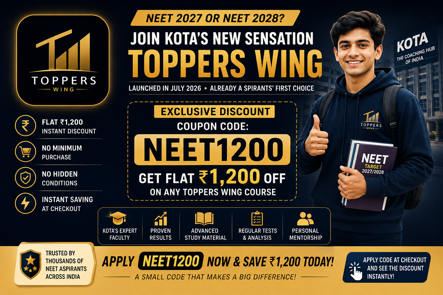 Toppers Wing Coupon Code NEET1200 – Flat ₹1200 Off [Verified] August 2026